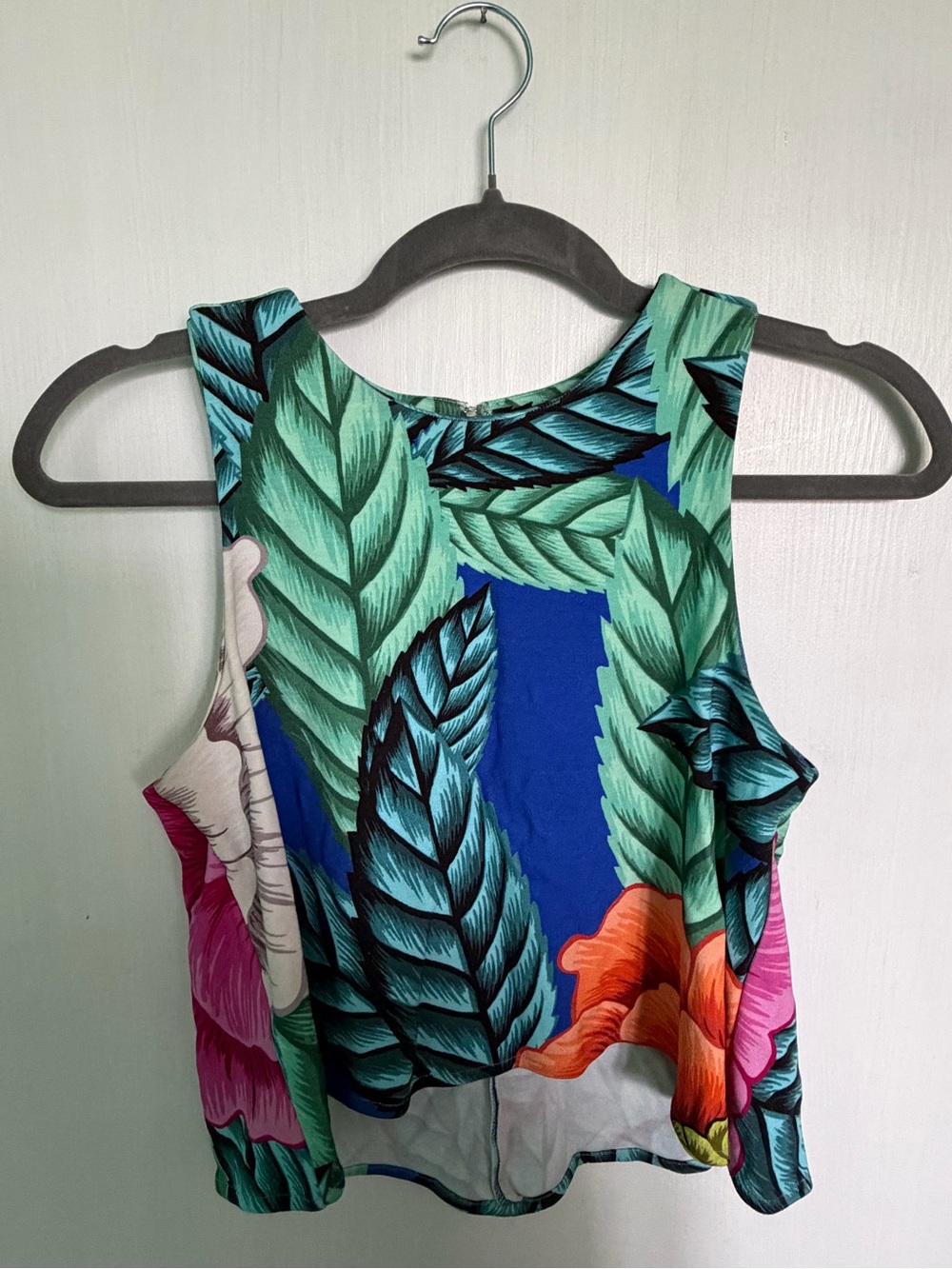 Mara Hoffman Blue Tropical Leaf Crop Tank with Multicolor Florals